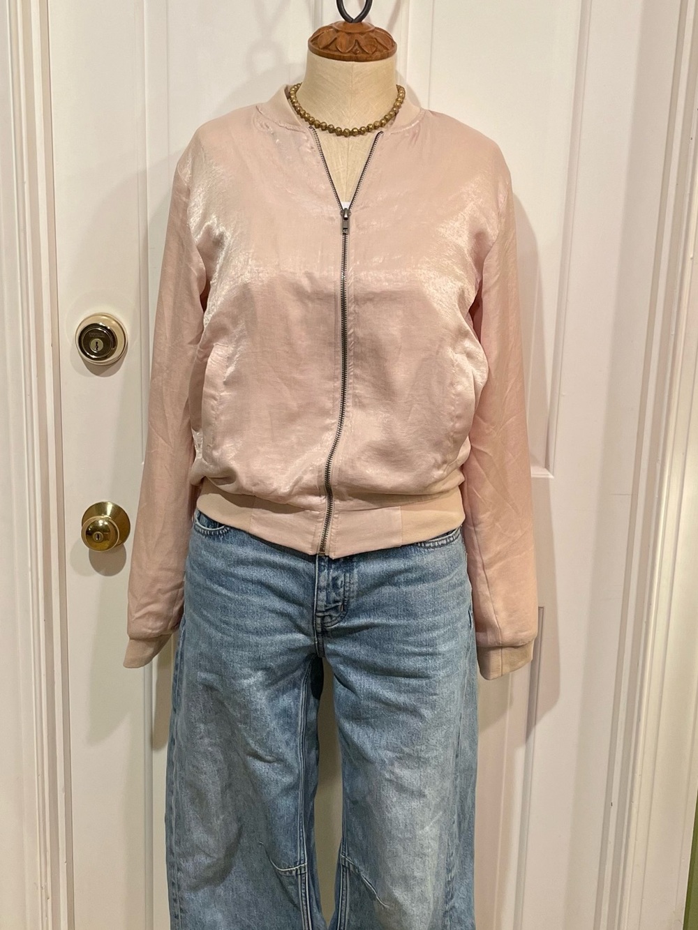 Brandy Melville Light Pink Women's Bomber Jacket - Sleek Zip Front